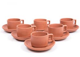 Terracotta clay cup and saucer