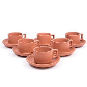 Terracotta clay cup and saucer